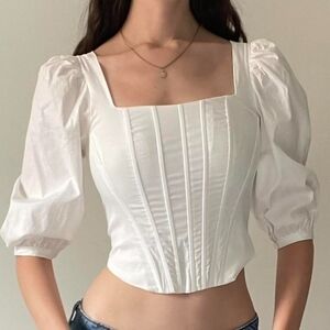 Jason Wu white corset top puff sleeve blouse M Med